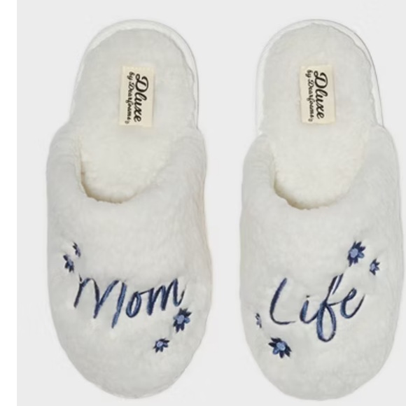 Isotoner White Slippers with Blue Embroidery - Picture 1 of 5